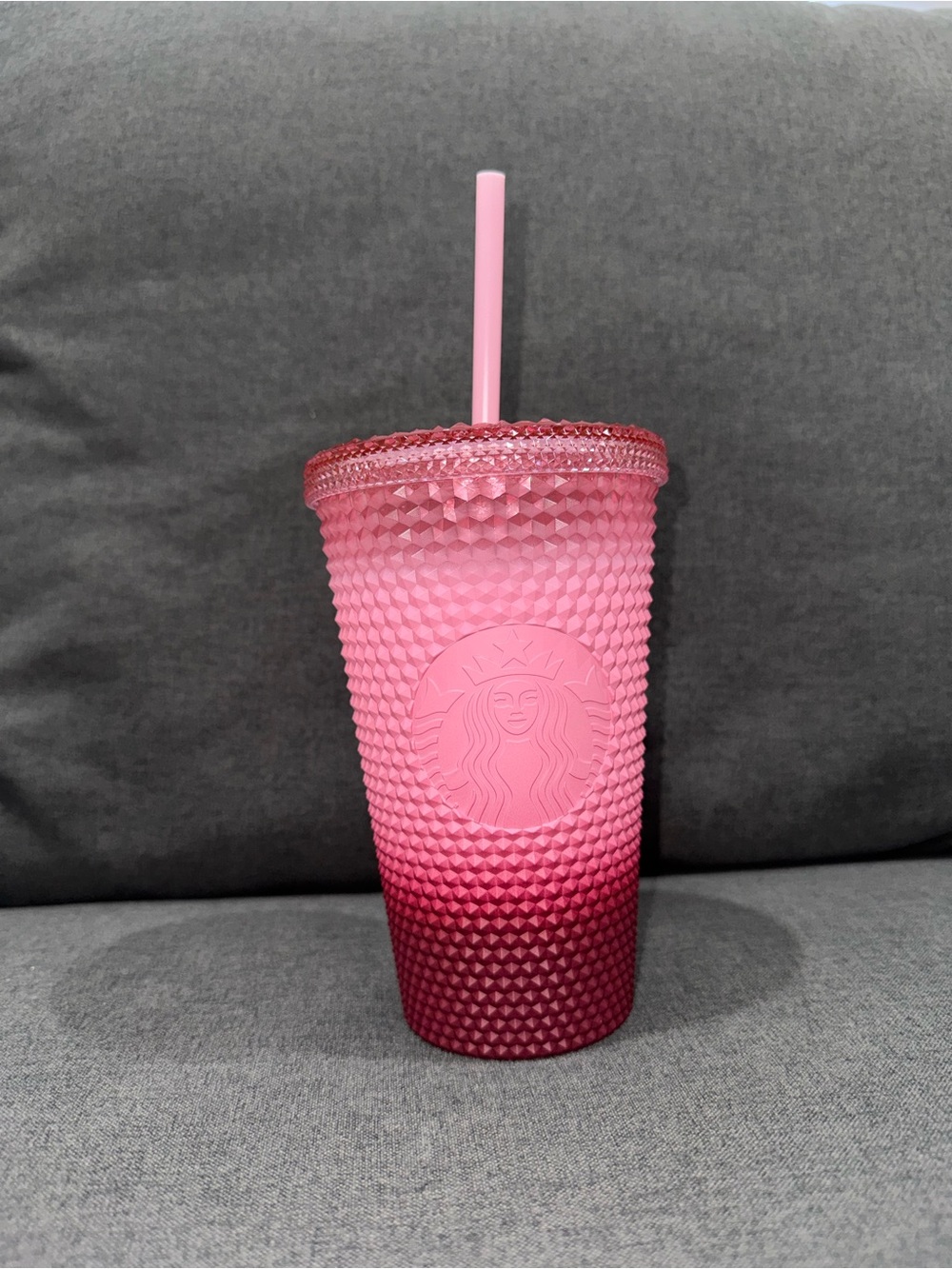 Starbucks 2022 Pink Gradient Ombre Studded Tumbler with Straw 16oz
